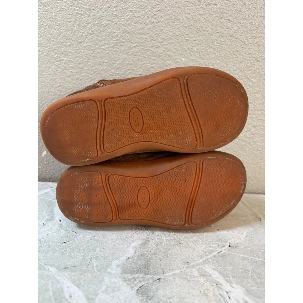 UGG‎ Kids Stryder Chestnut Brown Suede Canvas Mid Top Sneakers Strap Size 10